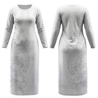 Tokelau White Sunday Couples Matching Long Sleeve Bodycon Dress and Long Sleeve Button Shirt Elegant Hibiscus Polynesian Tribal Pattern LT05 - Polynesian Pride