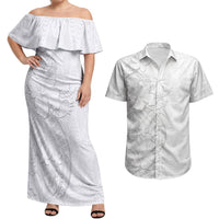 Tokelau White Sunday Couples Matching Off Shoulder Maxi Dress and Hawaiian Shirt Elegant Hibiscus Polynesian Tribal Pattern LT05 White - Polynesian Pride