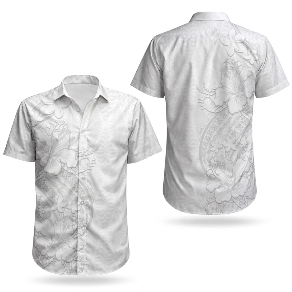 Tokelau White Sunday Couples Matching Off Shoulder Maxi Dress and Hawaiian Shirt Elegant Hibiscus Polynesian Tribal Pattern LT05 - Polynesian Pride