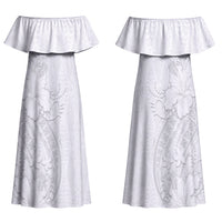 Tokelau White Sunday Couples Matching Off Shoulder Maxi Dress and Long Sleeve Button Shirt Elegant Hibiscus Polynesian Tribal Pattern LT05 - Polynesian Pride