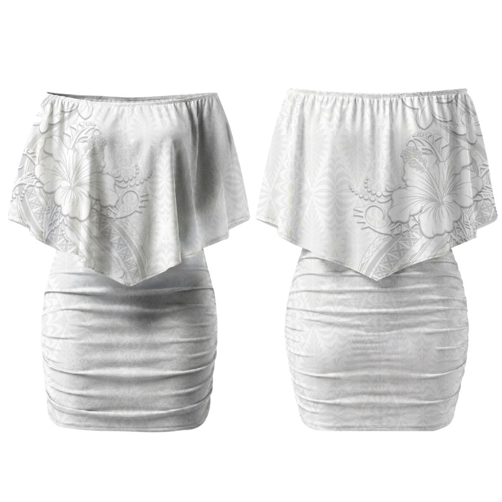 Tokelau White Sunday Couples Matching Off Shoulder Short Dress and Long Sleeve Button Shirt Elegant Hibiscus Polynesian Tribal Pattern LT05 - Polynesian Pride