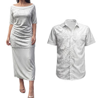 Tokelau White Sunday Couples Matching Puletasi and Hawaiian Shirt Elegant Hibiscus Polynesian Tribal Pattern LT05 White - Polynesian Pride