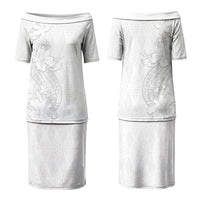 Tokelau White Sunday Couples Matching Puletasi and Hawaiian Shirt Elegant Hibiscus Polynesian Tribal Pattern LT05 - Polynesian Pride