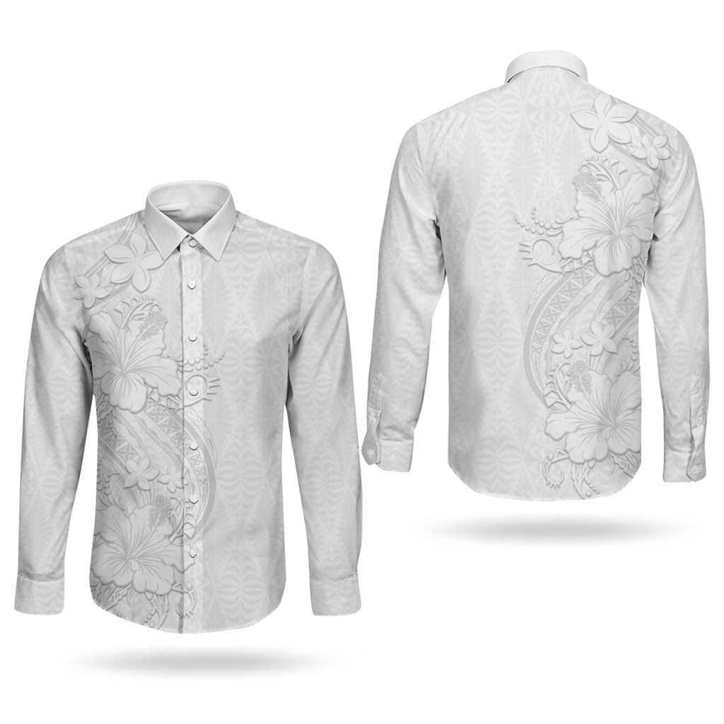 Tokelau White Sunday Couples Matching Summer Maxi Dress and Long Sleeve Button Shirt Elegant Hibiscus Polynesian Tribal Pattern LT05 - Polynesian Pride