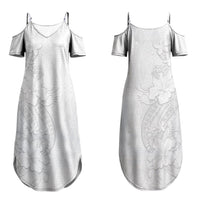 Tokelau White Sunday Couples Matching Summer Maxi Dress and Long Sleeve Button Shirt Elegant Hibiscus Polynesian Tribal Pattern LT05 - Polynesian Pride