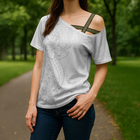 Tokelau White Sunday Cross Shoulder Shirt Elegant Hibiscus Polynesian Tribal Pattern LT05 - Polynesian Pride