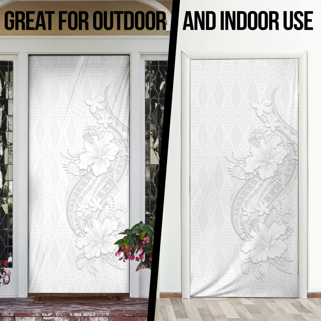 Tokelau White Sunday Door Cover Elegant Hibiscus Polynesian Tribal Pattern LT05 - Polynesian Pride