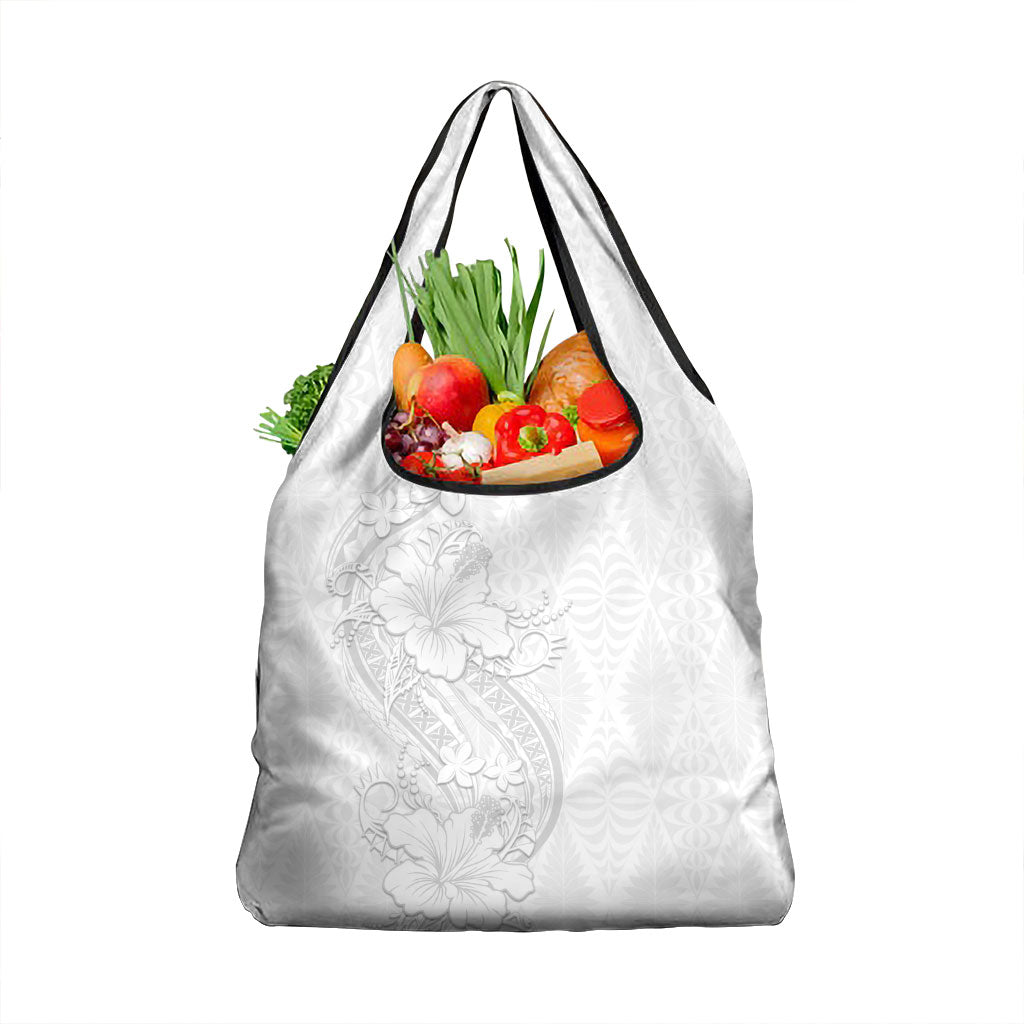 Tokelau White Sunday Grocery Bag Elegant Hibiscus Polynesian Tribal Pattern LT05 1-pack One Size White - Polynesian Pride