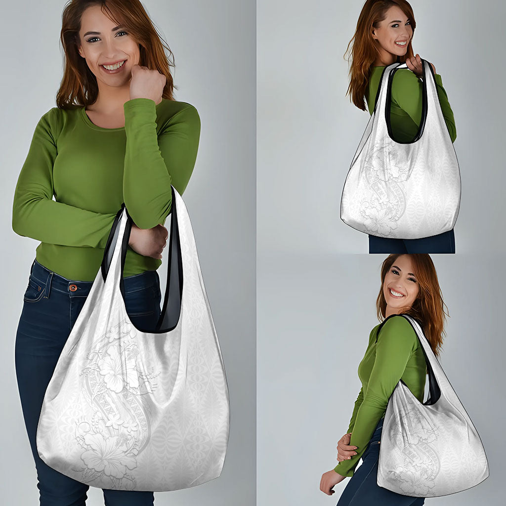 Tokelau White Sunday Grocery Bag Elegant Hibiscus Polynesian Tribal Pattern LT05 - Polynesian Pride