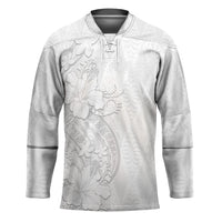 Tokelau White Sunday Hockey Jersey Elegant Hibiscus Polynesian Tribal Pattern LT05 Unisex White - Polynesian Pride