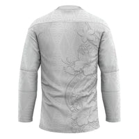 Tokelau White Sunday Hockey Jersey Elegant Hibiscus Polynesian Tribal Pattern LT05 - Polynesian Pride