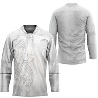 Tokelau White Sunday Hockey Jersey Elegant Hibiscus Polynesian Tribal Pattern LT05 - Polynesian Pride