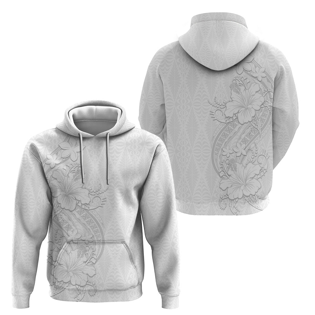Tokelau White Sunday Hoodie Elegant Hibiscus Polynesian Tribal Pattern LT05 - Polynesian Pride