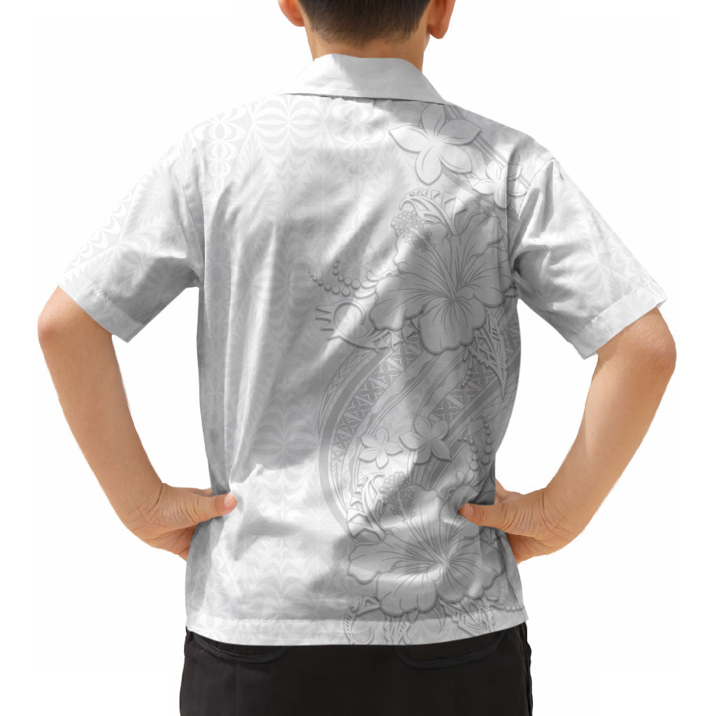 Tokelau White Sunday Kid Hawaiian Shirt Elegant Hibiscus Polynesian Tribal Pattern LT05 - Polynesian Pride