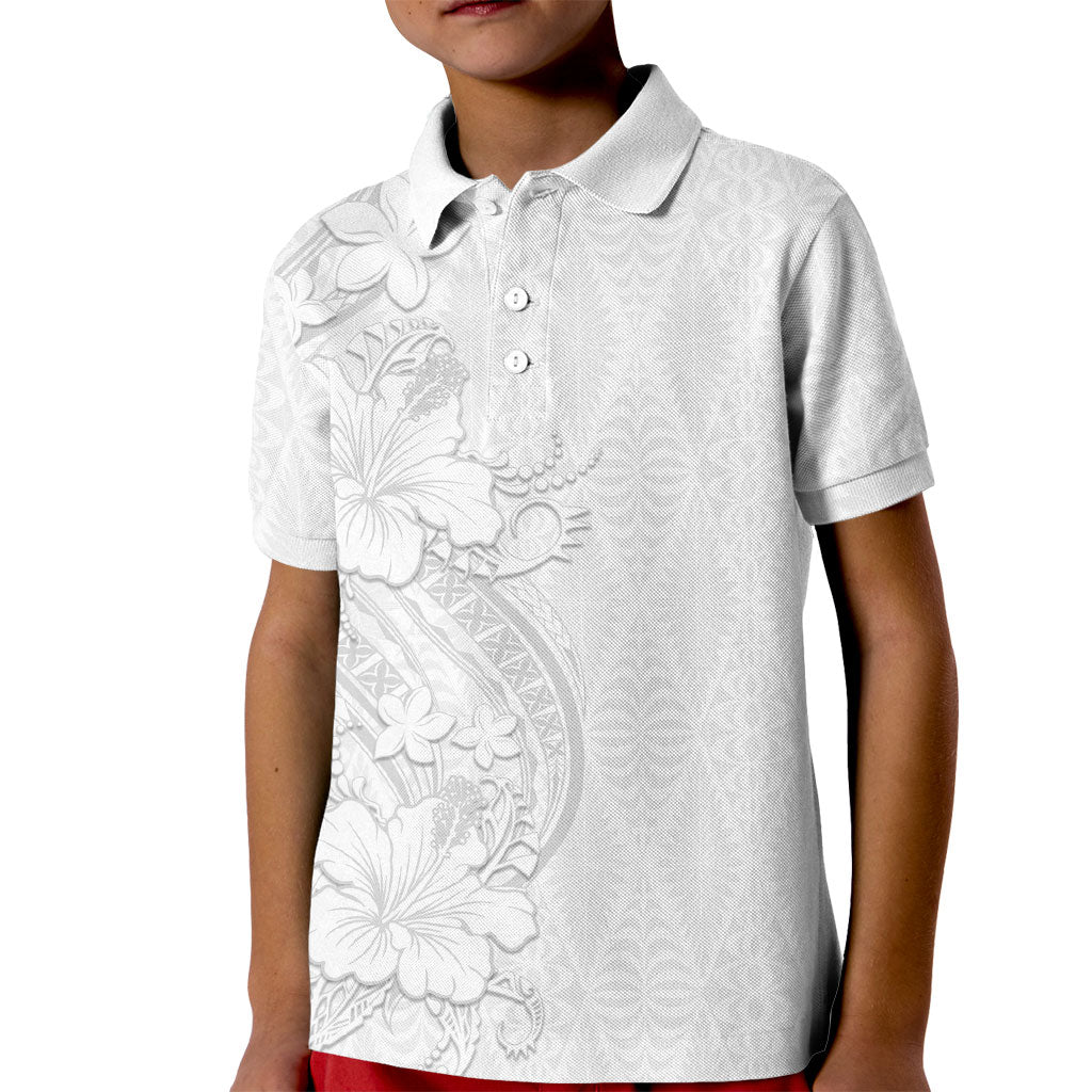 Tokelau White Sunday Kid Polo Shirt Elegant Hibiscus Polynesian Tribal Pattern LT05 Kid White - Polynesian Pride