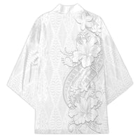 Tokelau White Sunday Kimono Elegant Hibiscus Polynesian Tribal Pattern LT05 - Polynesian Pride