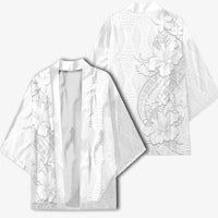 Tokelau White Sunday Kimono Elegant Hibiscus Polynesian Tribal Pattern LT05 - Polynesian Pride