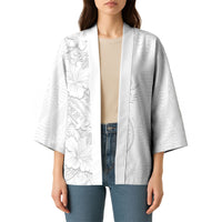 Tokelau White Sunday Kimono Elegant Hibiscus Polynesian Tribal Pattern LT05 - Polynesian Pride