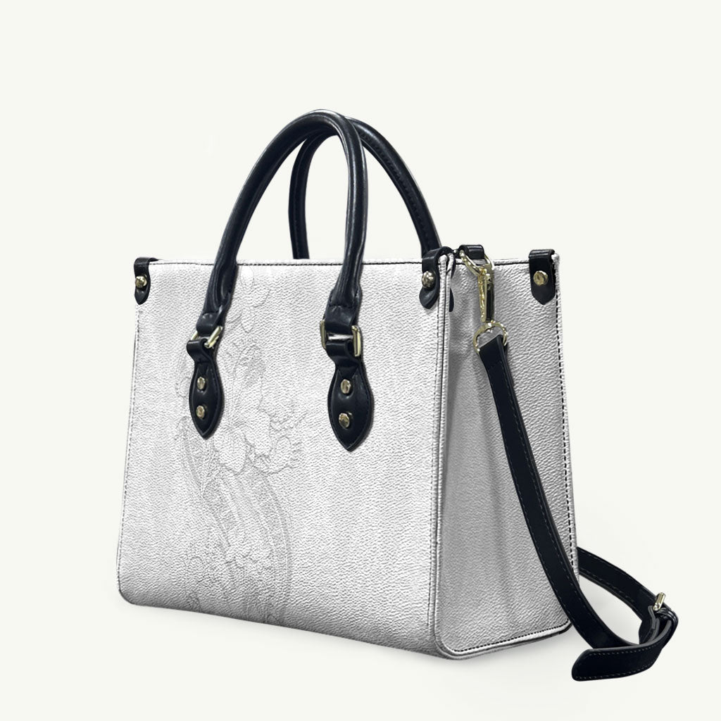 Tokelau White Sunday Leather Bag Elegant Hibiscus Polynesian Tribal Pattern LT05 White - Polynesian Pride