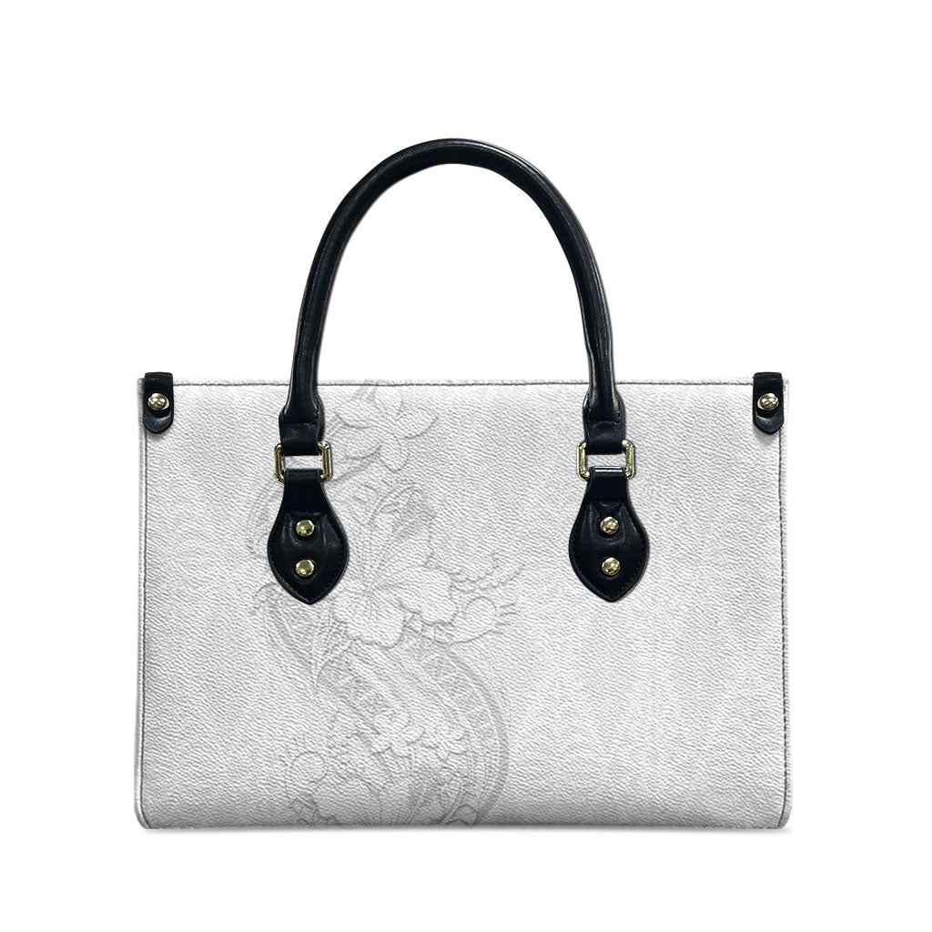 Tokelau White Sunday Leather Bag Elegant Hibiscus Polynesian Tribal Pattern LT05 - Polynesian Pride