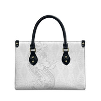Tokelau White Sunday Leather Bag Elegant Hibiscus Polynesian Tribal Pattern LT05 - Polynesian Pride
