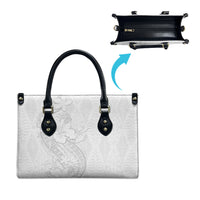 Tokelau White Sunday Leather Bag Elegant Hibiscus Polynesian Tribal Pattern LT05 - Polynesian Pride