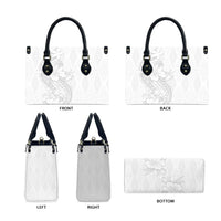 Tokelau White Sunday Leather Bag Elegant Hibiscus Polynesian Tribal Pattern LT05 - Polynesian Pride