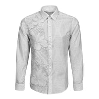 Tokelau White Sunday Long Sleeve Button Shirt Elegant Hibiscus Polynesian Tribal Pattern LT05 Unisex White - Polynesian Pride