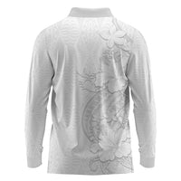 Tokelau White Sunday Long Sleeve Polo Shirt Elegant Hibiscus Polynesian Tribal Pattern LT05 - Polynesian Pride