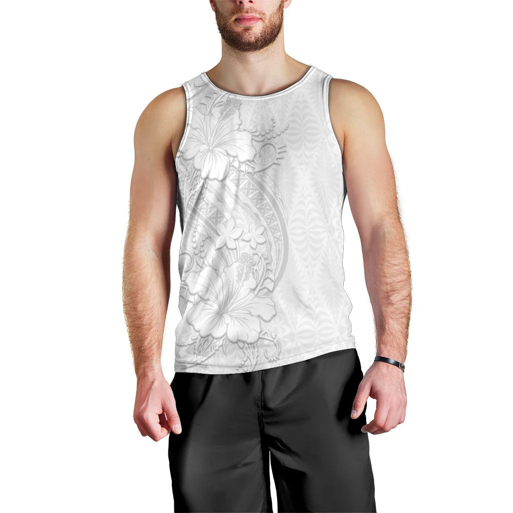 Tokelau White Sunday Men Tank Top Elegant Hibiscus Polynesian Tribal Pattern LT05 - Polynesian Pride