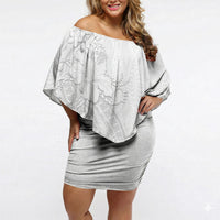 Tokelau White Sunday Off Shoulder Short Dress Elegant Hibiscus Polynesian Tribal Pattern LT05 Women White - Polynesian Pride