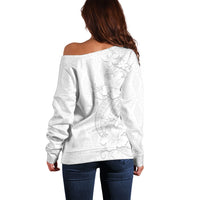 Tokelau White Sunday Off Shoulder Sweater Elegant Hibiscus Polynesian Tribal Pattern LT05 - Polynesian Pride