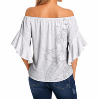 Tokelau White Sunday Off Shoulder Wrap Waist Top Elegant Hibiscus Polynesian Tribal Pattern LT05 - Polynesian Pride