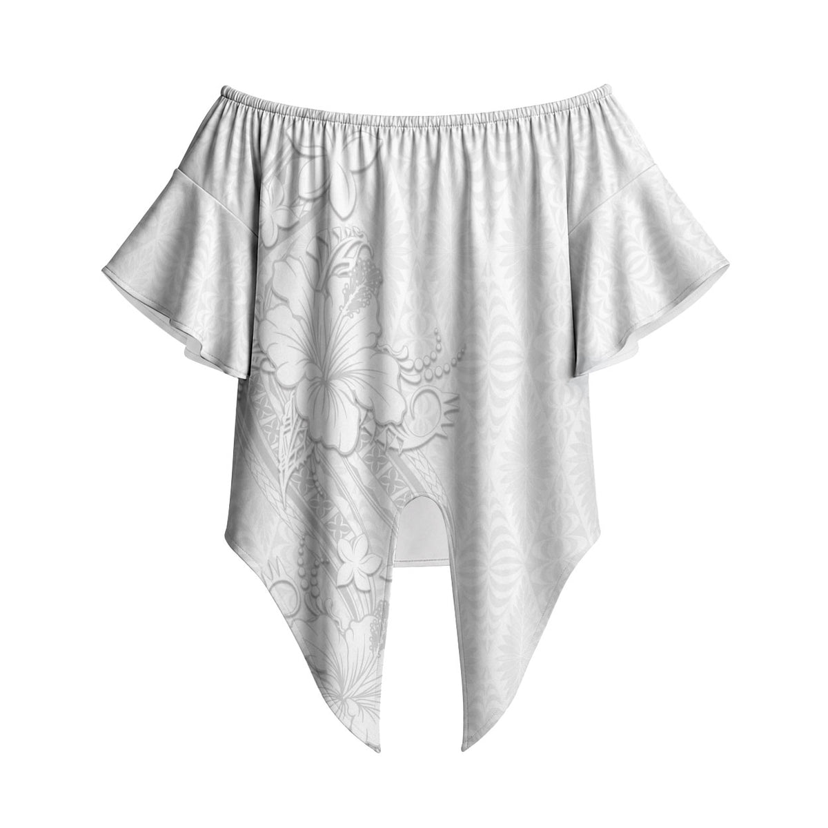 Tokelau White Sunday Off Shoulder Wrap Waist Top Elegant Hibiscus Polynesian Tribal Pattern LT05 - Polynesian Pride