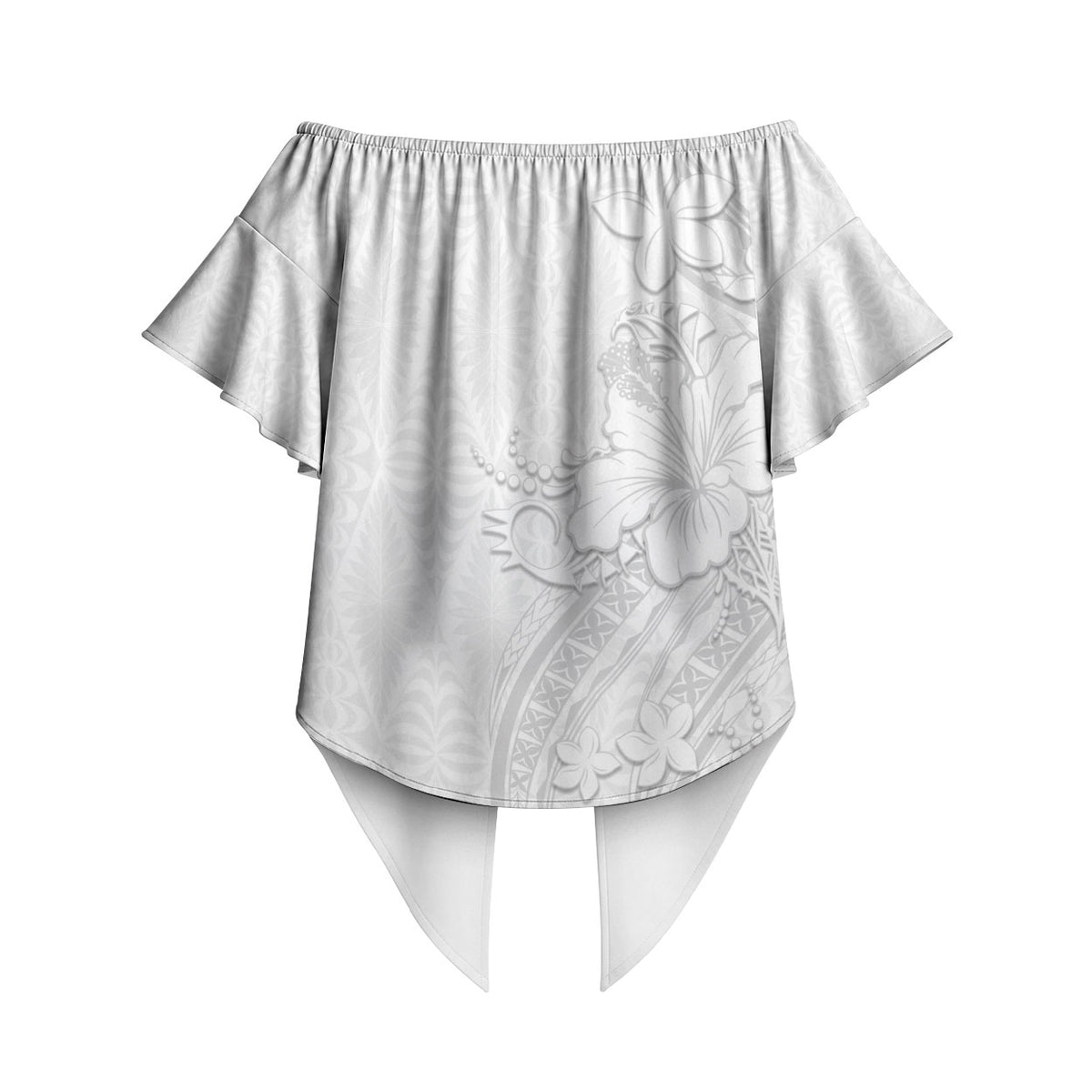 Tokelau White Sunday Off Shoulder Wrap Waist Top Elegant Hibiscus Polynesian Tribal Pattern LT05 - Polynesian Pride
