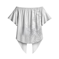 Tokelau White Sunday Off Shoulder Wrap Waist Top Elegant Hibiscus Polynesian Tribal Pattern LT05 - Polynesian Pride