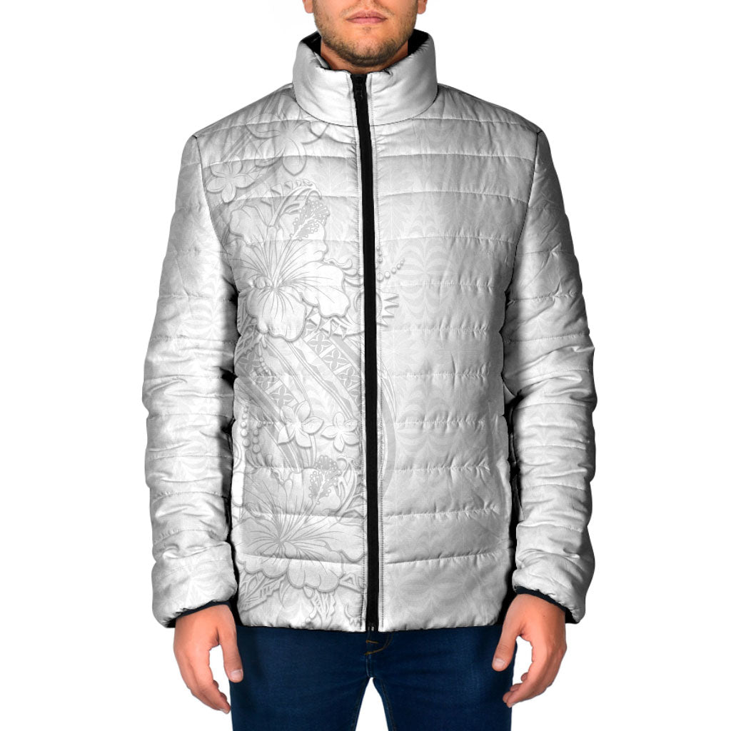 Tokelau White Sunday Padded Jacket Elegant Hibiscus Polynesian Tribal Pattern LT05 Men White - Polynesian Pride