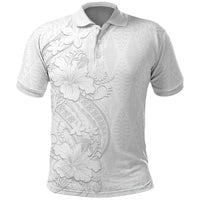 Tokelau White Sunday Polo Shirt Elegant Hibiscus Polynesian Tribal Pattern LT05 White - Polynesian Pride
