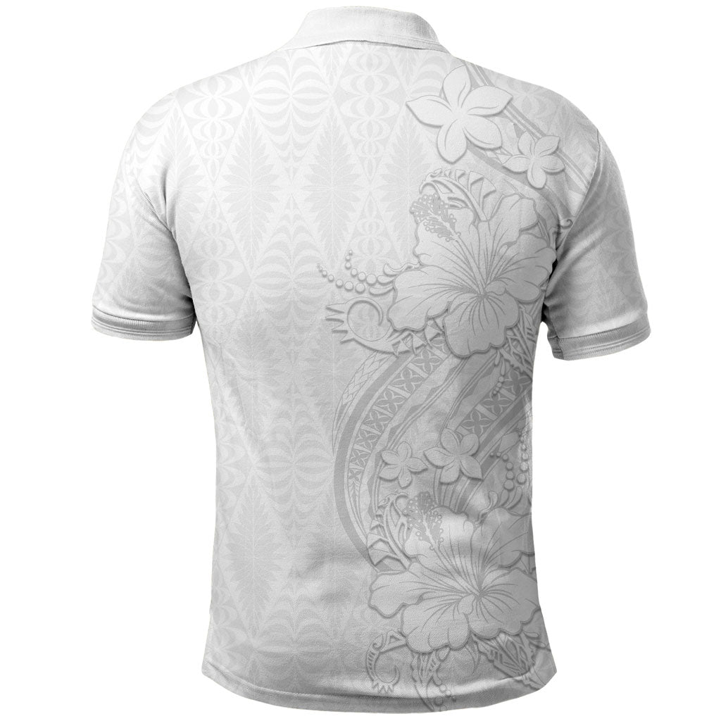 Tokelau White Sunday Polo Shirt Elegant Hibiscus Polynesian Tribal Pattern LT05 - Polynesian Pride
