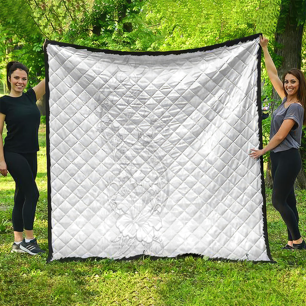 Tokelau White Sunday Quilt Elegant Hibiscus Polynesian Tribal Pattern LT05 - Polynesian Pride