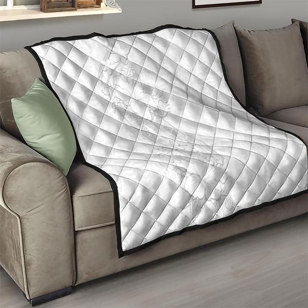 Tokelau White Sunday Quilt Elegant Hibiscus Polynesian Tribal Pattern LT05 - Polynesian Pride