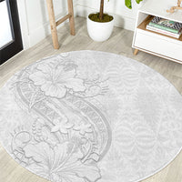 Tokelau White Sunday Round Carpet Elegant Hibiscus Polynesian Tribal Pattern LT05 White - Polynesian Pride