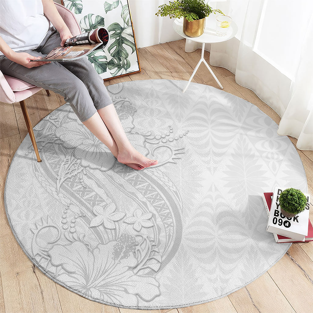 Tokelau White Sunday Round Carpet Elegant Hibiscus Polynesian Tribal Pattern LT05 - Polynesian Pride