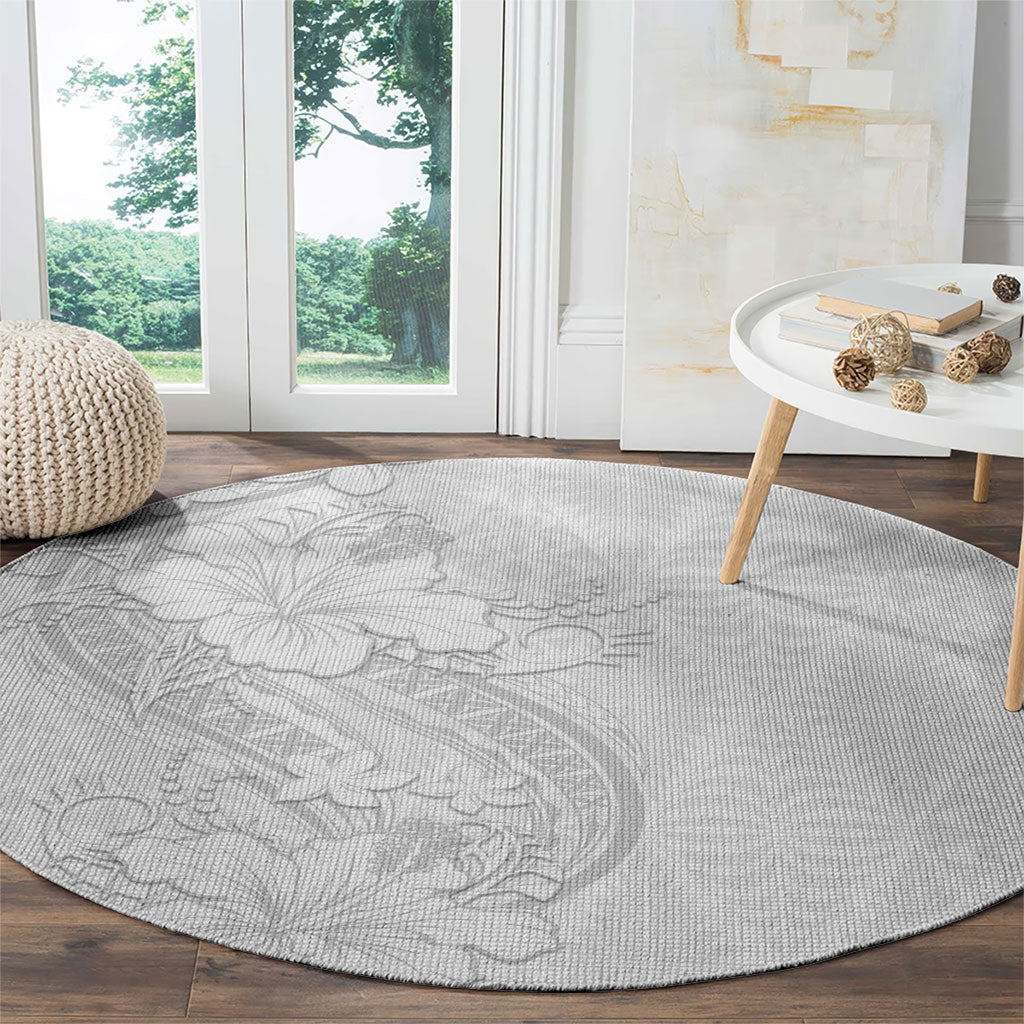 Tokelau White Sunday Round Carpet Elegant Hibiscus Polynesian Tribal Pattern LT05 - Polynesian Pride