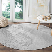 Tokelau White Sunday Round Carpet Elegant Hibiscus Polynesian Tribal Pattern LT05 - Polynesian Pride