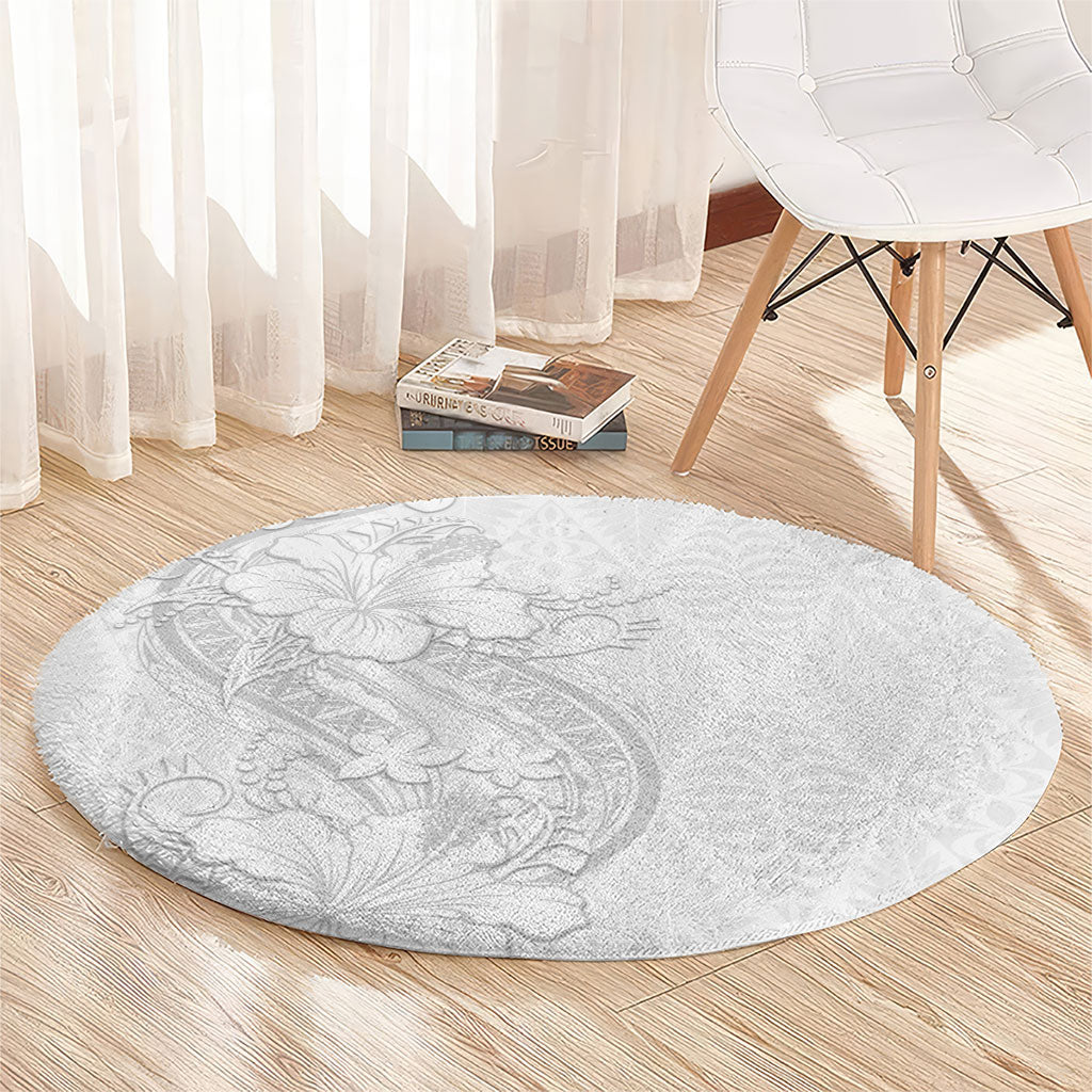 Tokelau White Sunday Round Carpet Elegant Hibiscus Polynesian Tribal Pattern LT05 - Polynesian Pride