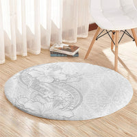 Tokelau White Sunday Round Carpet Elegant Hibiscus Polynesian Tribal Pattern LT05 - Polynesian Pride