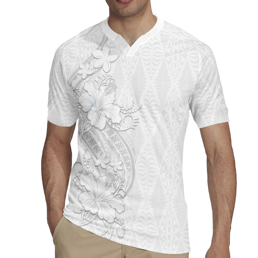 Tokelau White Sunday Rugby Jersey Elegant Hibiscus Polynesian Tribal Pattern LT05 - Polynesian Pride