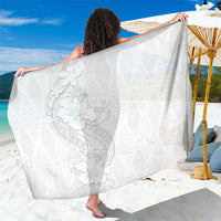 Tokelau White Sunday Sarong Elegant Hibiscus Polynesian Tribal Pattern LT05 One Size 44 x 66 inches White - Polynesian Pride