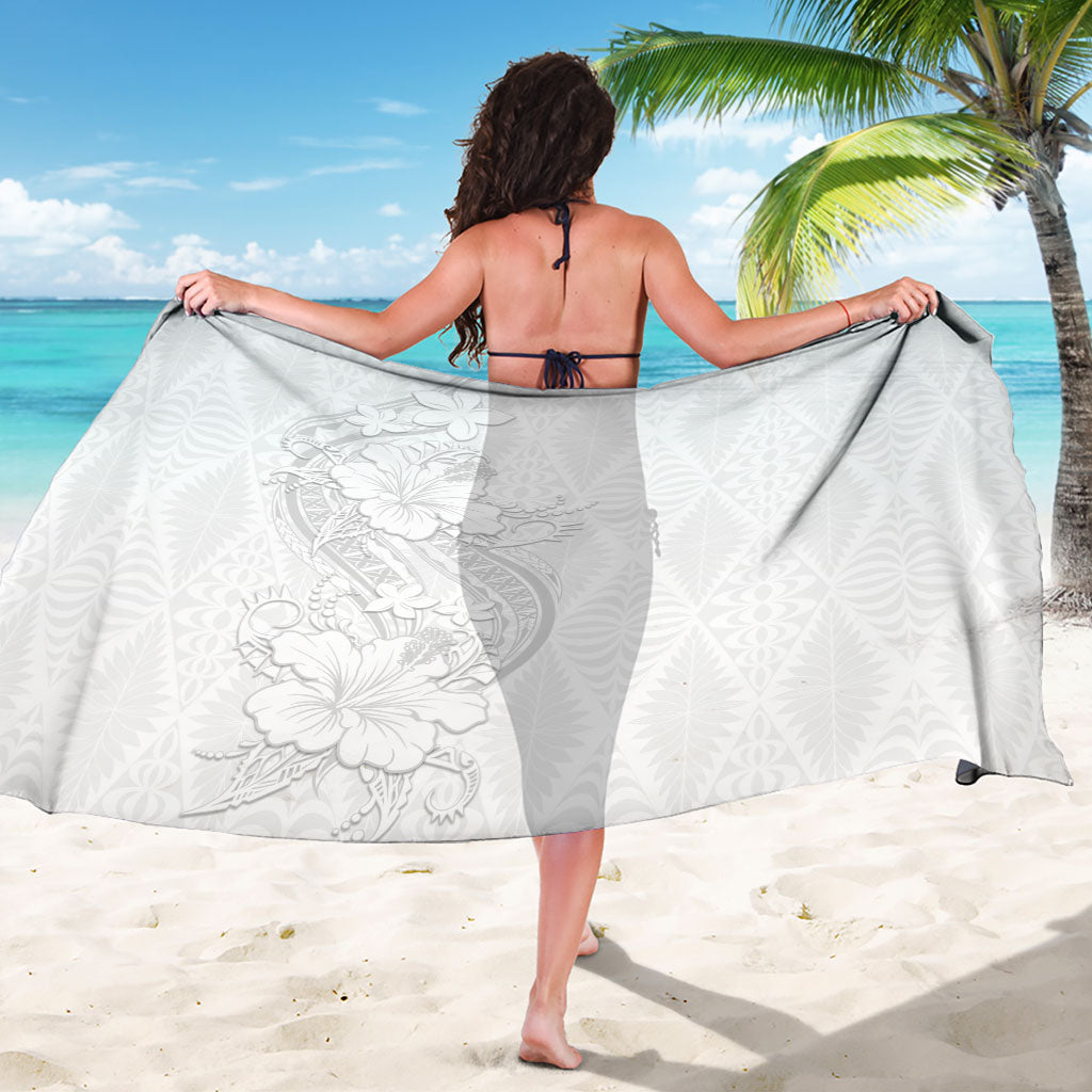 Tokelau White Sunday Sarong Elegant Hibiscus Polynesian Tribal Pattern LT05 - Polynesian Pride